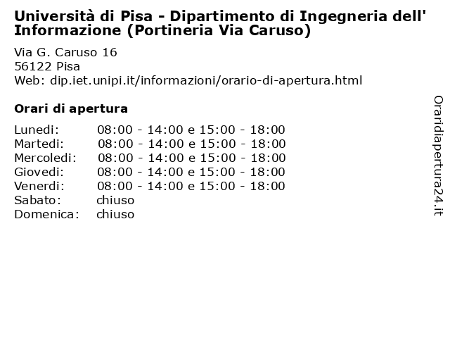 Orari di apertura Universit di Pisa Dipartimento di